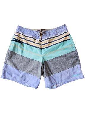 Patagonia Wavefarer Boardshorts Mens Fitz Stripe Fresh Teal Swim Trunks. Sz. 34